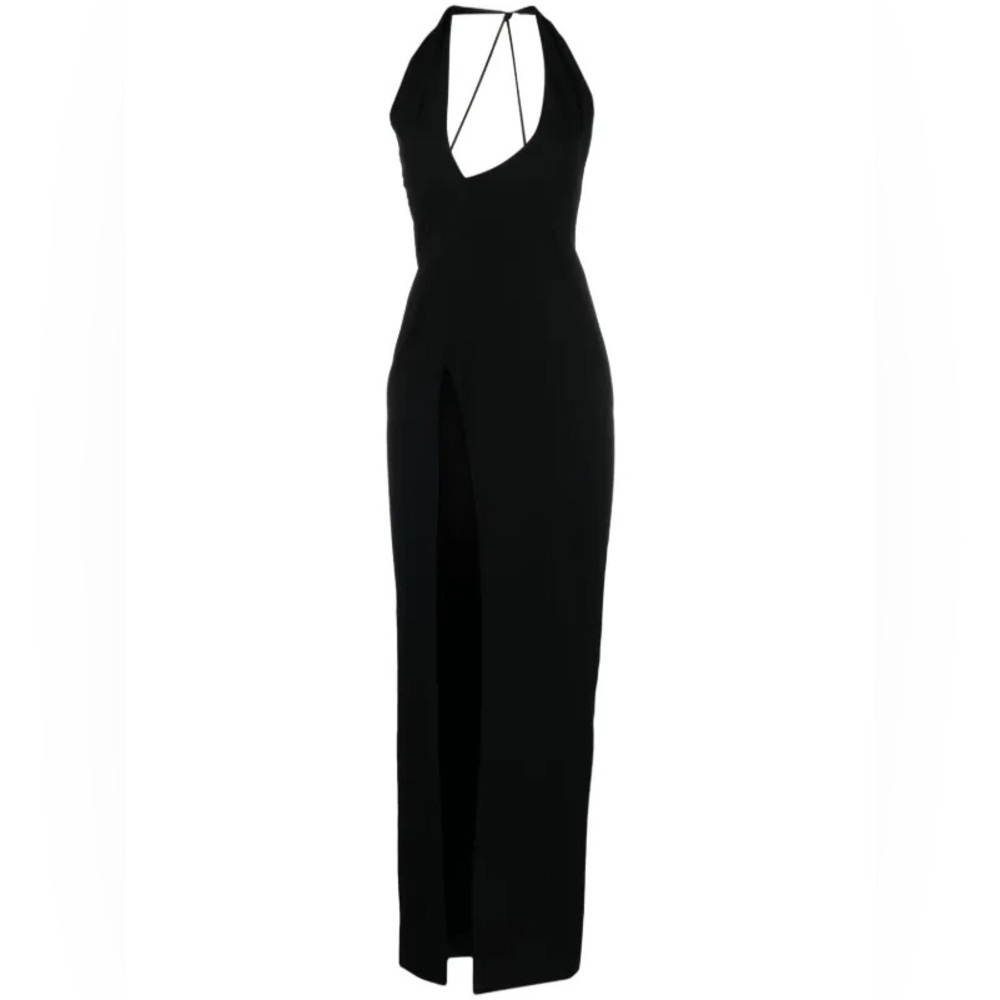 Mônot Cut Out Silky Slit Tie Detail Maxi Dress
